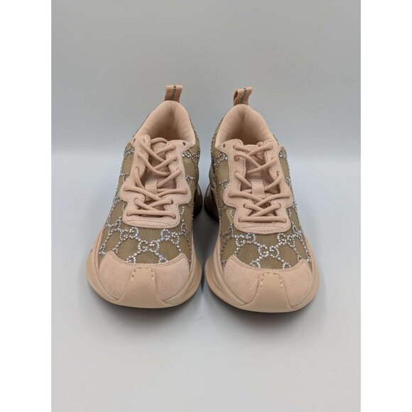 Gucci Tela Retino Mesh Crystal Suede GG Monogram Run Sneakers Light Powder Skin - Picture 2 of 14